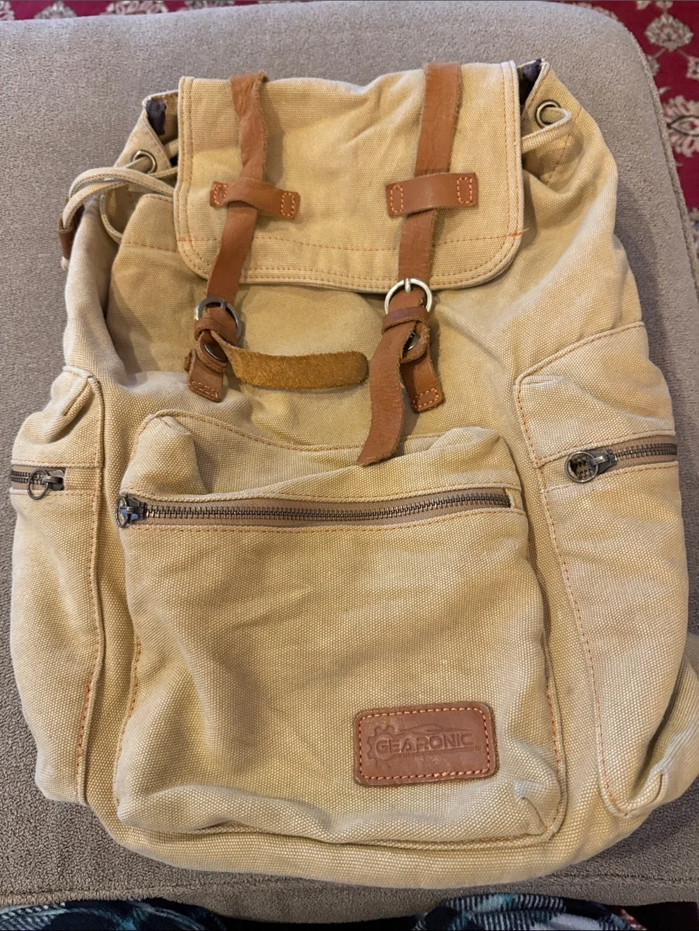 Gearonic tan brown Canvas Leather Backpack Bag  (TD)